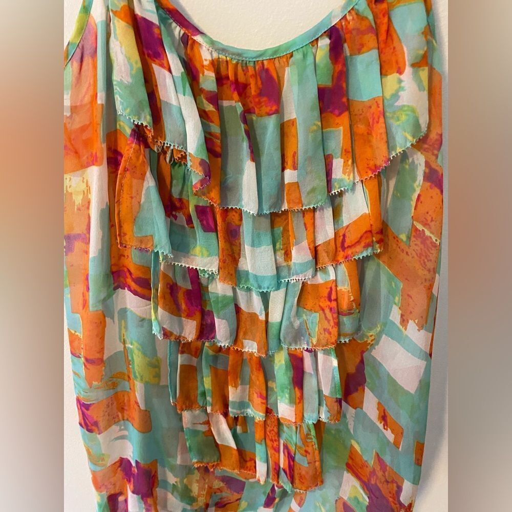 Trinity, Multi Colored Sheer Layered Ruffle Tank w/adjustable Straps - Picture 3 of 8
